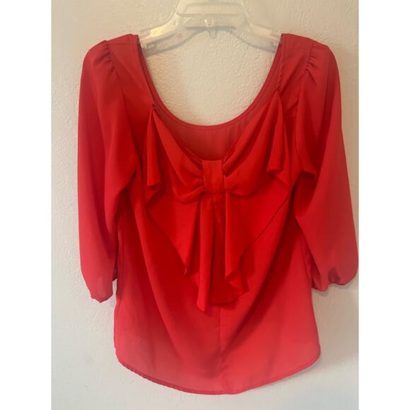 Women's Holiday Cocktail Sheer Red Top with Front Bow Size Small - Picture 1 of 5